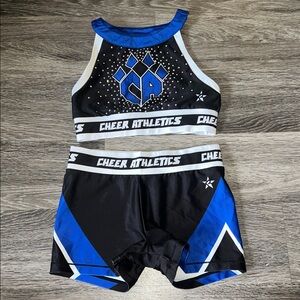 Cheer Athletics Black and Blue Rhinestone Practice Wear Sports bra and Shorts AS